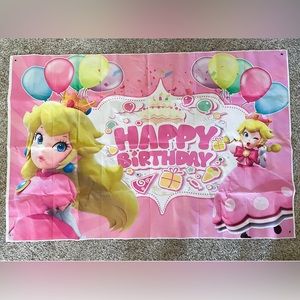 Princess Peach Happy Birthday Banner approx 3’ x 4.5’